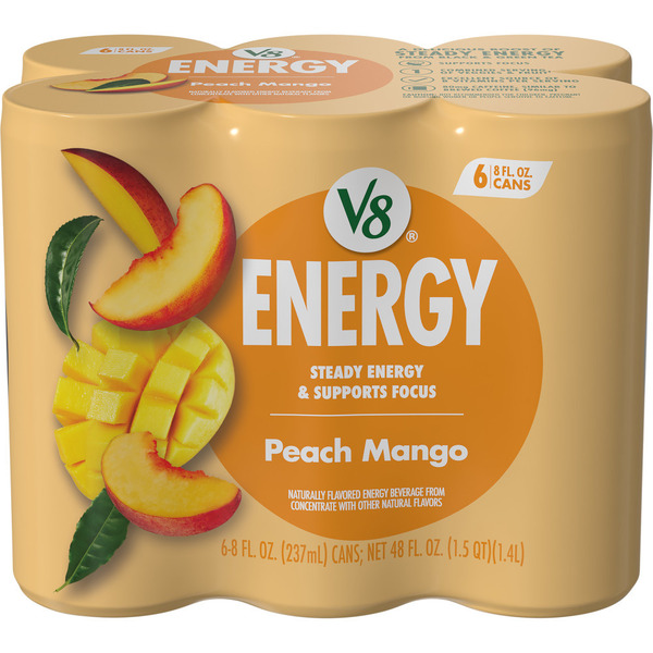 V8 Energy V-Fusion + Energy Peach Mango Vegetable & Fruit Juice