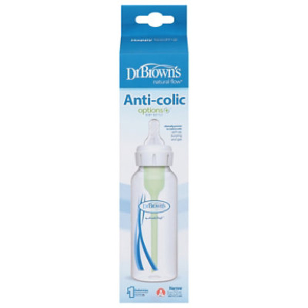 Dr. Brown’s Natural Flow Baby Bottle, Anti-Colic, Narrow, Level 1, 8 Ounce, 0 m+