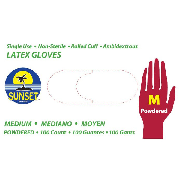 Sunset - Latex Gloves with Powder, Size Medium - 100 ct