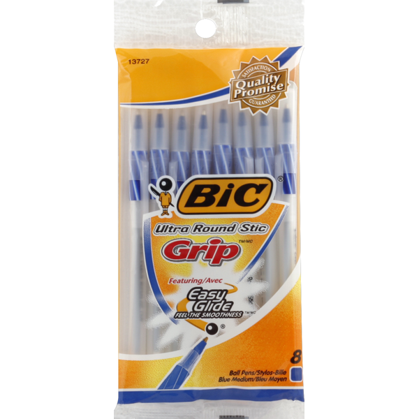 BIC Ball Point Pens, Ultra Round Stic Grip, Blue Same-Day Delivery