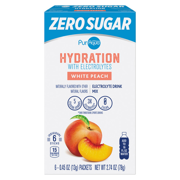 PurAqua White Peach Sugar Free Hydration Drink Mix Sticks
