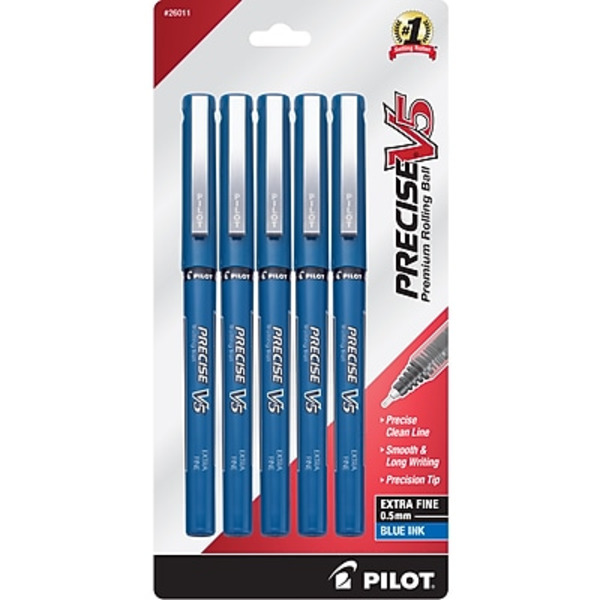 Pilot 26011 Blue Ink Extra Fine Point Precise V5 Rollerball Pens