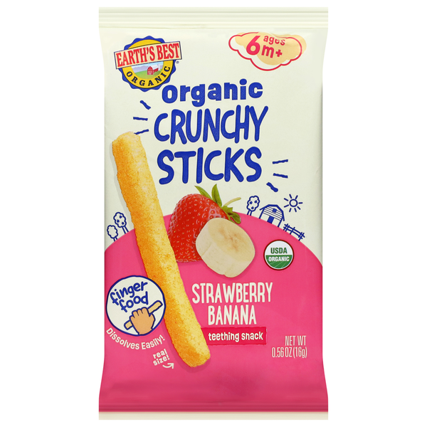 Earth's Best Crunchy Sticks Ages 6 m+ Strawberry Banana Teething Snack