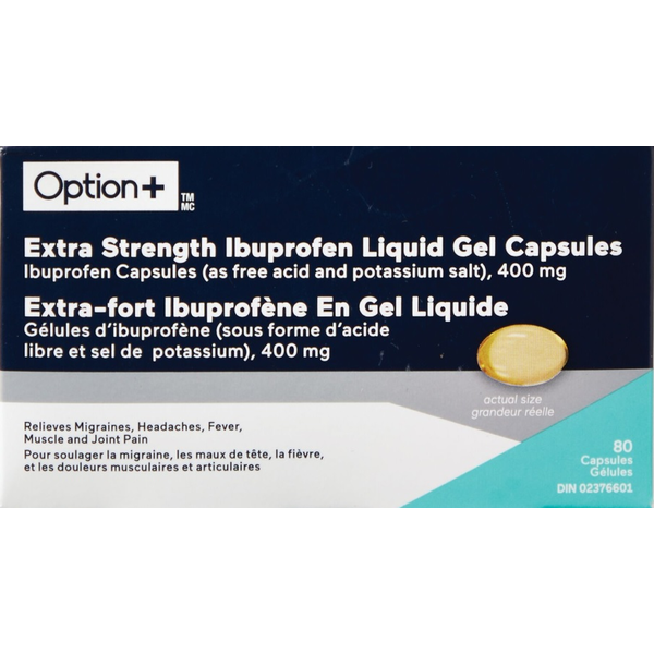 OPTION+ Extra Strength Ibuprofen Liquid Gel Capsules Same-Day