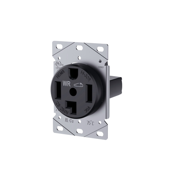 Utilitech 30A EV CHARGER OUTLET 30 -Amp 125/250-volt Weather Resistant Recessed Residential/Commercial Round RV power outlet Receptacles , BLACK