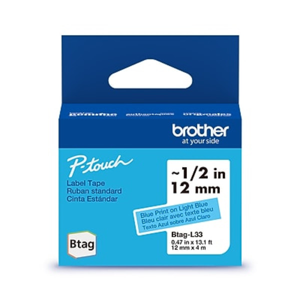 Brother P-touch Btag Label Tape, 0.47 in x 13.1 ft - Light Blue