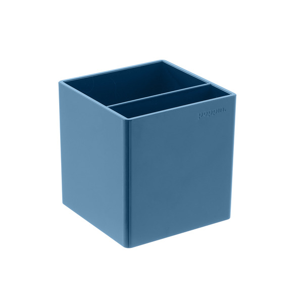 Poppin 105970 2 Compartment Slate Blue Plastic Pen Cup