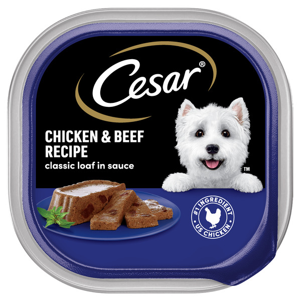 Cesar Loaf in Sauce Adult Wet Dog Food Chicken and Beef Recipe, 3.5 oz. Tray