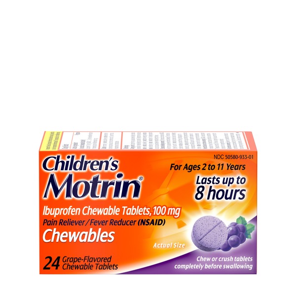 Motrin Childrens Children's Motrin IBuprofen Chewable Tablets, 100 Mg, Grape (24 ct) Instacart