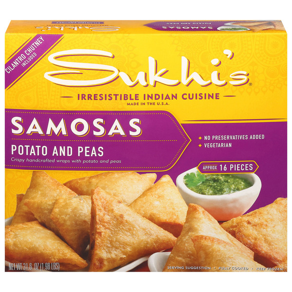 Sukhi’s Indian Potato & Pea Samosa Frozen Appetizer Snack, 31.6 oz
