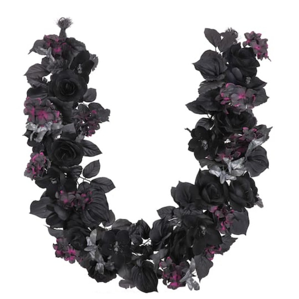 Ashland Black Rose, Skull Flower & Moth Garland