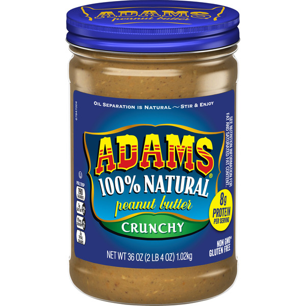 Adams Peanut Butter, Crunchy, 100% Natural