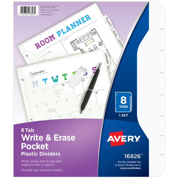 Avery 8 Tabs Write & Erase Plastic Divider - White - 9.25" x 11.25"