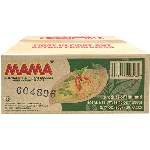 Mama Instant Noodles, Green Curry Flavor, Oriental Style, Jumbo Pack