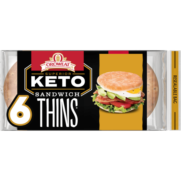 Oroweat Sandwich Thins, 6 ct, Superior Keto, Rolls, Sandwich Thins, 12 oz