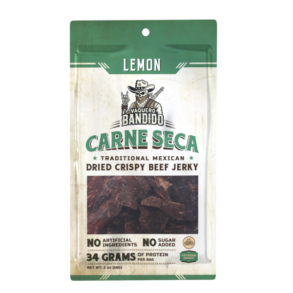Vaquero Bandido Lemon Carne Seca, Traditional Mexican Dried Crispy Beef Jerky