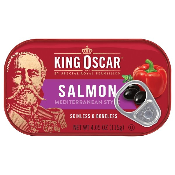 King Oscar Skinless & Boneless Premium Salmon in Olive Oil, Mediterranean Style