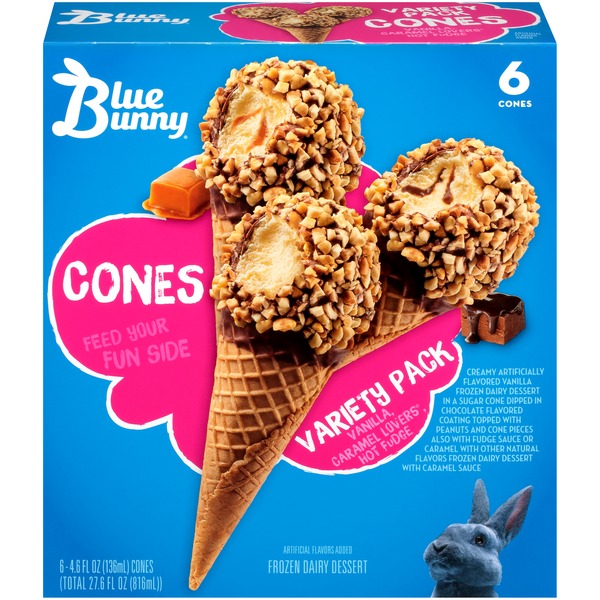 Blue Bunny Variety Pack (Vanilla, Caramel Lovers, Hot Fudge) Cones (4.6