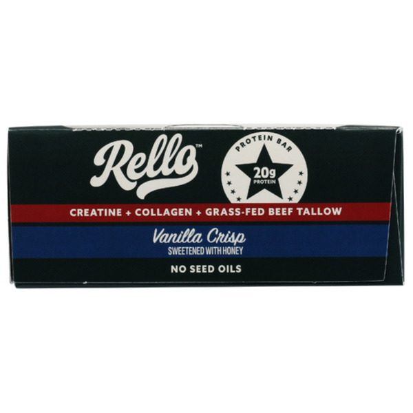 Rello Vanilla Crisp Tallow Protein Bar 12 Pack