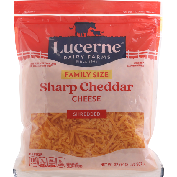 Lucerne Cheese, Sharp Cheddar, Shredded, Family Size