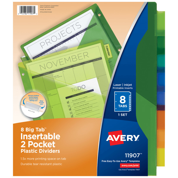 Avery Dividers, Plastic, Insertable, 2 Pocket