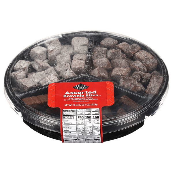 First Street Brownie Bites, Plain, Sugar & Powdered Sugar