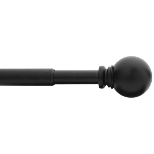 Stylewell 28 In. - 48 In. Telescoping 5/8 In. Single Curtain Rod Kit In Matte Black With Ball Finials