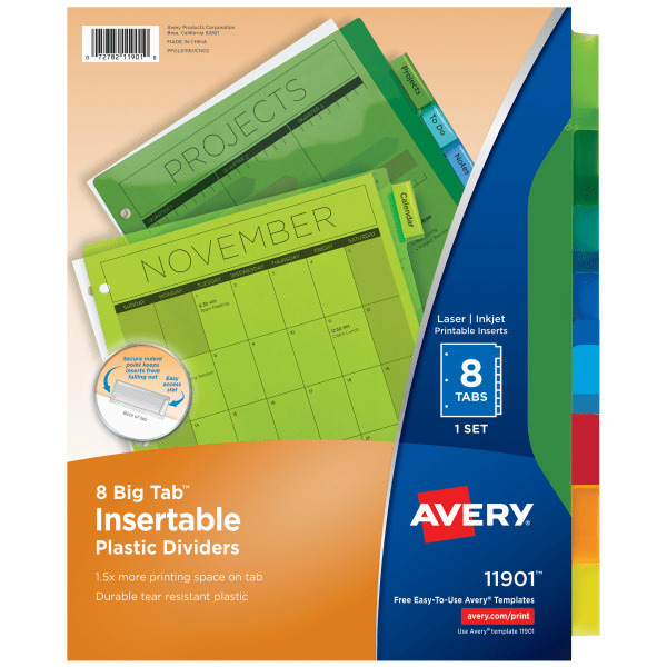 Avery Dividers, Plastic, Insertable, 8 Tabs