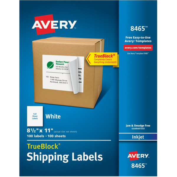 Avery 8.5" x 11" Shipping Labels With Ultrahold Ad and TrueBlock Technology Inkjet