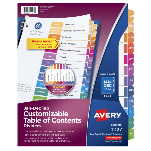 Avery Ready Index Table of Contents Dividers - Multicolor- January to December Tabs
