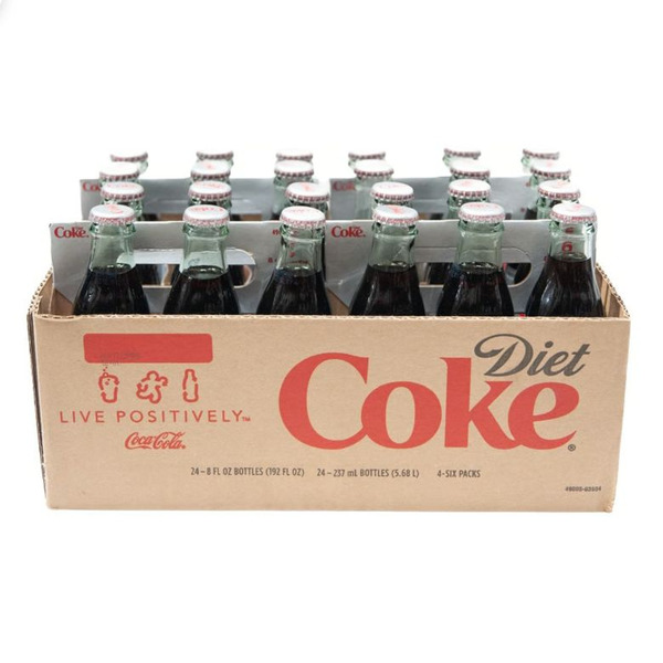Diet Coke Glass Bottles, 8 fl oz, 6 Pack, 4 Sets