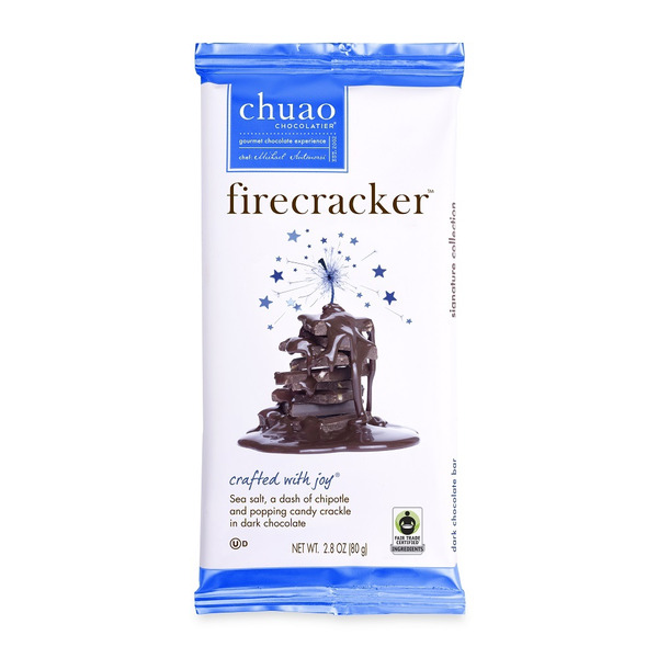 Chuao Chocolatier Firecracker popping candy bar, Dark Chocolate