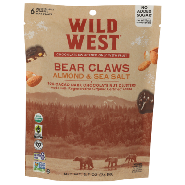 Wild West Chocolate Almond & Sea Salt Organic Dark Chocolate Bear Claws Nut Clusters 6 Pack