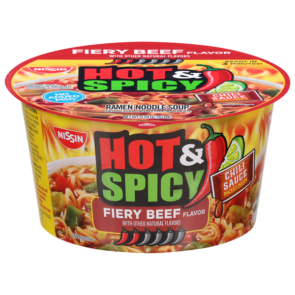 Nissin Hot & Spicy Fiery Beef Flavor Ramen Noodle Soup