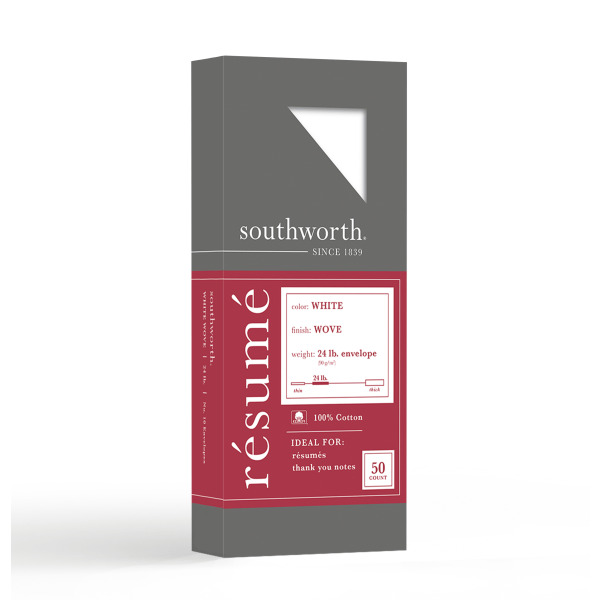Neenah Paper Southworth R14-10L 24-Pound #10 White Wove Finish 100% Cotton Resume Envelopes