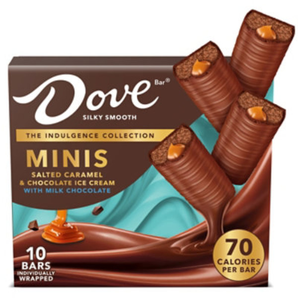 Dove Ice Cream Minis, Milk Chocolate Salted Caramel Chocolate Ice Cream Bars, 10 Pack, 6.5 Oz