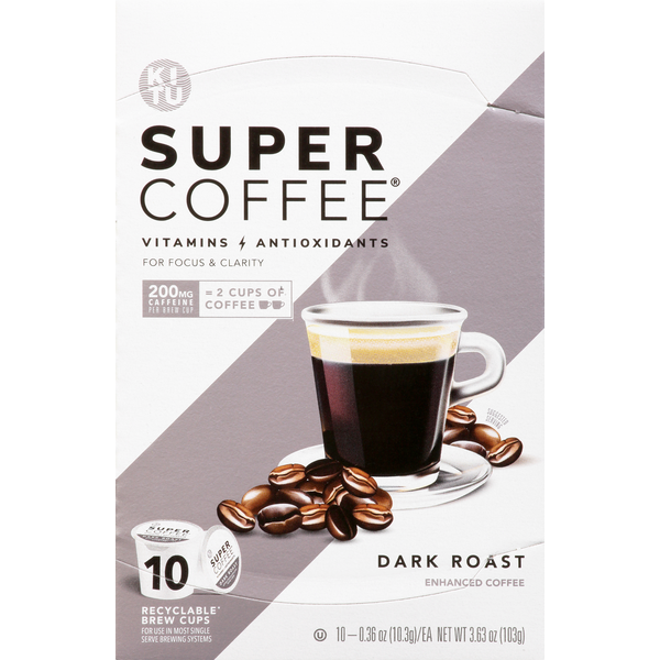 Super Coffee Coffee, Enhanced, Dark Roast, Brew Cups Same-Day Delivery or  Pickup | Woodman's Food Markets