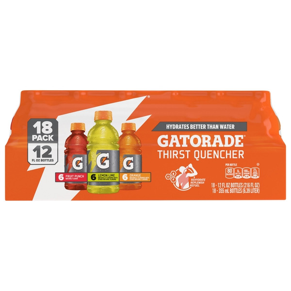 Gatorade Thirst Quencher, Lemon Lime, Fruit Punch, Orange, 18 Pack