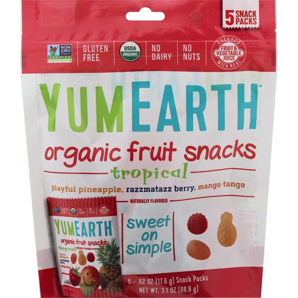 YumEarth Fruit Snacks, Organic, Tropical, 5 Snack Packs (5 each) from