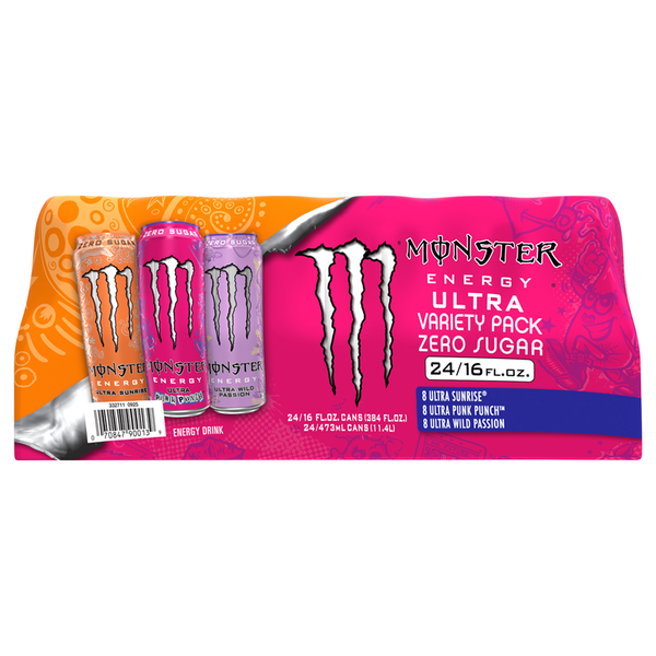 Monster Zero Sugar Sunrise/Punk Punch/Wild Passion Energy Drink