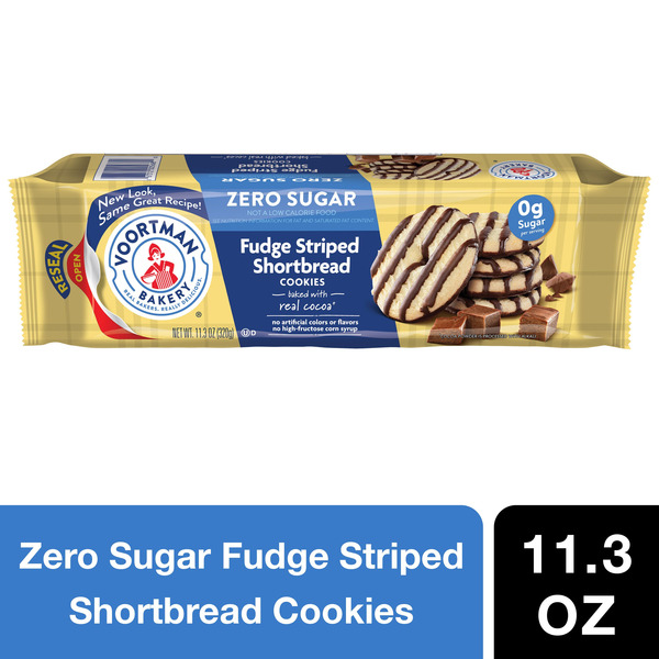 Voortman Bakery Cookies, Zero Sugar, Fudge Striped Shortbread Same