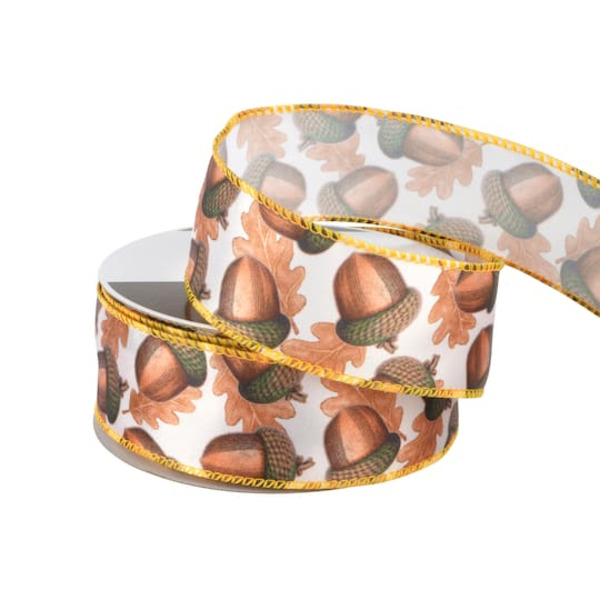 Celebrate It Brown Acorns Wired Ribbon, 1.5 in x 10 yd