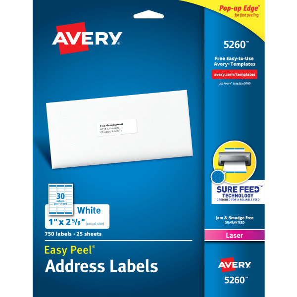 Avery Mailing Labels, 1 x 2-5/8 in, White
