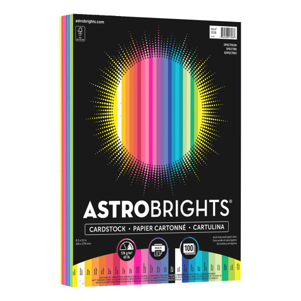 Astrobrights 91398 8.5" x 11" 65 lbs Assorted Colors Spectrum Cardstock Paper