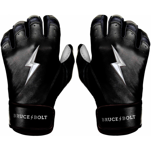 BRUCE BOLT Premium Pro Chrome Series Short Cuff Batting Gloves - Black
