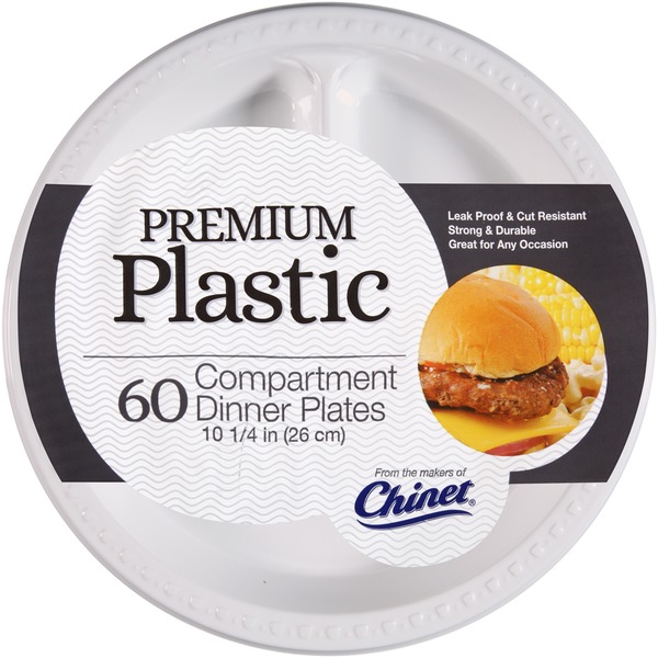 Premium Plastic Compartment 10.25 in. Dinner Plates (60 ct