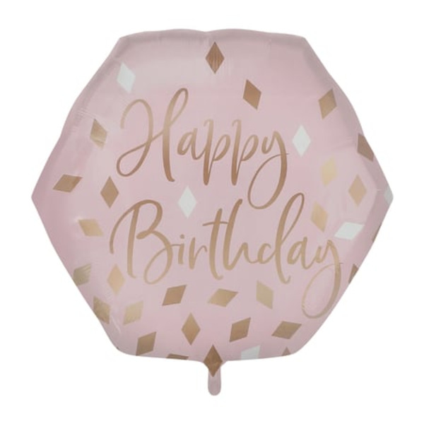 Anagram Happy Birthday Inflated Hexagon Balloon - Pink & Gold