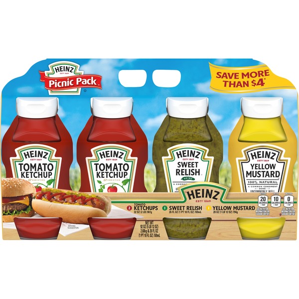 Heinz Ketchup/Sweet Relish, Yellow Mustard Picnic Pack (92 oz) from BJ