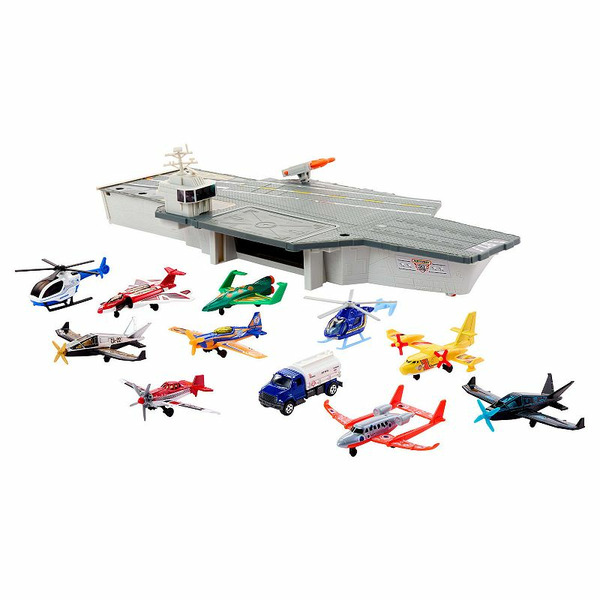 Mattel Matchbox Aircraft Carrier Model & Play Set with 10 Die-Cast Sky Buster Toy Airplanes & 1 Die-Cast Toy Car, Multi
