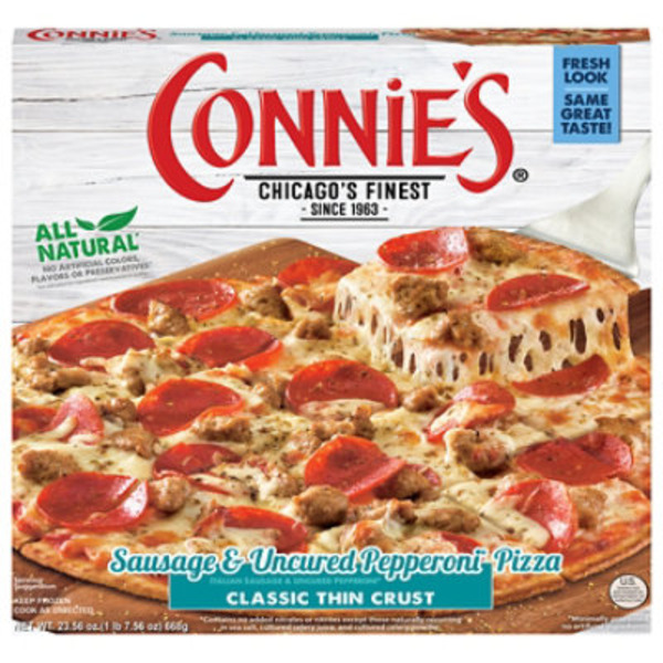 Connie's Pizza Pizza, Sausage & Uncured Pepperoni, Classic Thin Crust